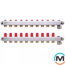 Коллектор из нержавеющей стали Danfoss 10+10 SSM-10, Количество выходов: 10, Тип коллектора: С термоклапанами, фото 