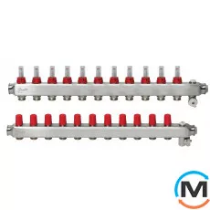 Коллектор из нержавеющей стали Danfoss 11+11 с ротаметрами SSM-11F, Количество выходов: 11, Тип коллектора: С расходомерами, фото 