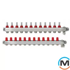 Коллектор из нержавеющей стали Danfoss 12+12 с ротаметрами SSM-12F, Количество выходов: 12, Тип коллектора: С расходомерами, фото 