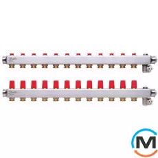 Коллектор из нержавеющей стали Danfoss 12+12 SSM-12, Количество выходов: 12, Тип коллектора: С термоклапанами, фото 