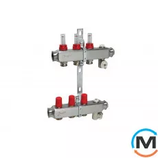 Коллектор из нержавеющей стали Danfoss 3+3 с ротаметрами SSM-3F, Количество выходов: 3, Тип коллектора: С расходомерами, фото 