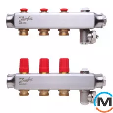 Коллектор из нержавеющей стали Danfoss 3+3 SSM-3, Количество выходов: 3, Тип коллектора: С термоклапанами, фото 