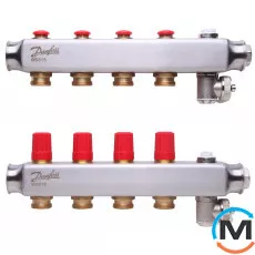 Коллектор из нержавеющей стали Danfoss 4+4 SSM-4, Количество выходов: 4, Тип коллектора: С термоклапанами, фото 