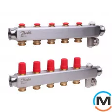 Коллектор из нержавеющей стали Danfoss 5+5 SSM-5, Количество выходов: 5, Тип коллектора: С термоклапанами, фото 