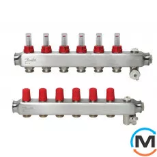 Коллектор из нержавеющей стали Danfoss 6+6 с ротаметрами SSM-6F, Количество выходов: 6, Тип коллектора: С расходомерами, фото 