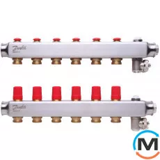 Коллектор из нержавеющей стали Danfoss 6+6 SSM-6, Количество выходов: 6, Тип коллектора: С термоклапанами, фото 