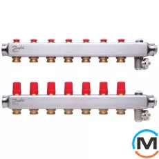 Коллектор из нержавеющей стали Danfoss 7+7 SSM-7, Количество выходов: 7, Тип коллектора: С термоклапанами, фото 