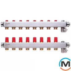 Коллектор из нержавеющей стали Danfoss 8+8 SSM-8, Количество выходов: 8, Тип коллектора: С термоклапанами, фото 