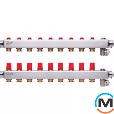 Коллектор из нержавеющей стали Danfoss 9+9 SSM-9, Количество выходов: 9, Тип коллектора: С термоклапанами, фото 