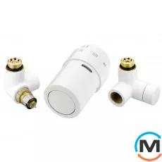 Комплект кранів термостатичний Danfoss Left-set9016, Варіант: RAX-set, Виконання: Торцевий лівий, Колір: Білий, фото 