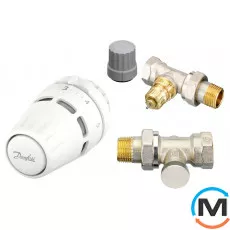 Комплект кранів термостатичний Danfoss RA nut+RA-FN+RLV-S 15 S w. O-ring прямий, Виконання: Прямий, фото 