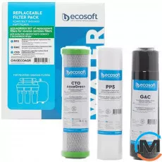 Покращений комплект картриджів Ecosoft 1-2-3 для фільтрів зворотного осмосу з функцією економії води, фото 