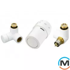 Комплект кранів термостатичний Danfoss Right-set9016, Варіант: RAX-set, Виконання: Торцевий правий, Колір: Білий, фото 