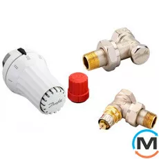 Термостатичний комплект RAE+RA-N+RLV-S 1/2 кутовий, Діаметр різьблення: 1/2", Виконання: Кутовий, Колір: Нікельований, Приєднання: M23,5х1,5 (Click), фото 