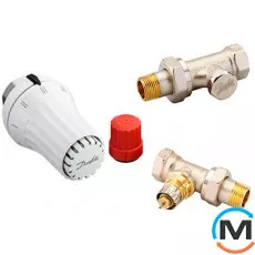 Термостатичний комплект RAE+RA-N+RLV-S 1/2 прямий, Діаметр різьблення: 1/2", Виконання: Прямий, Колір: Нікельований, Приєднання: M23,5х1,5 (Click), фото 