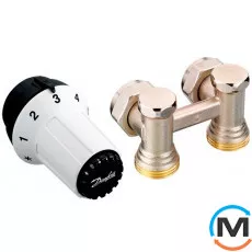 Термостатичний комплект RAS-C+RLV-KS 1/2" кутовий, Діаметр різьблення: 1/2", Виконання: Кутовий, Колір: Нікельований, Приєднання: M23,5х1,5 (Click), фото 