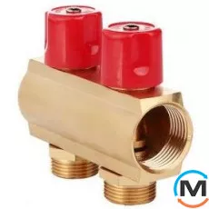 Балка коллекторная с вентилями Fado 1"X3/4"x2, Количество выходов: 2, фото 