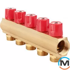 Балка коллекторная с вентилями Fado 1"X3/4"x3, Количество выходов: 3, фото 