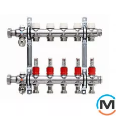 Коллектор Kermi x-net FT-02 с расходомерами, Количество выходов: 2, Тип коллектора: С расходомерами, Диаметр вход/выход: 1 1/4", Диаметр подводов: 3/4", Резьба подводов: Евроконус, фото 