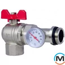 Кран кульовий Fado кутовий з термометром 1", Діаметр різьблення: 1", Виконання: Кутовий, фото 