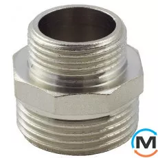 Нікель Fado Ніпель редукційний 1/2``х3/4``, Варіант: 1/2"х3/4", Тип різьблення: Зовнішня, Діаметр різьблення: 1/2", Виконання: Редукційний, Матеріал: Латунь нікельована, фото 