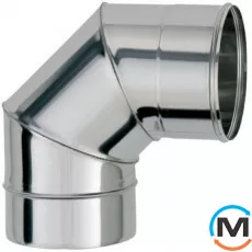 Коліно димохідне Версія-Люкс 90 ф 100/160 н/н 0,6мм, Градус (град.): 90, Діаметр (мм): 100/160, Тип димоходу: Двостінний (Сендвіч), Матеріал димаря: Нержавіюча сталь/Нержавіюча сталь, Товщина стінки (мм): 0.6, фото 