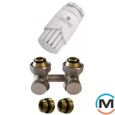 Комплект радіаторний прямий нікельований Schlosser 3/4x3/4 + 2 1/2x3/4, Діаметр різьблення: 3/4", Виконання: Прямий, Колір: Нікельований, Нульове становище: Ні, Приєднання: М30х1,5, фото 