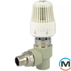 Полипропиленовый кран радиаторный с термоголовкой угловой Fado 20x1/2", Вариант: Угловой, Диаметр резьбы: 1/2", Диаметр (мм): 20, фото 