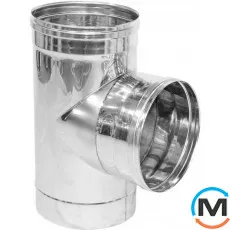 Трійник димохідний Версія-Люкс 90 ф 110 0,6 мм з нержавіючої сталі, Градус (град.): 90, Діаметр (мм): 110, Тип димоходу: Одностінний, Матеріал димаря: Нержавіюча сталь, Товщина стінки (мм): 0.6, фото 