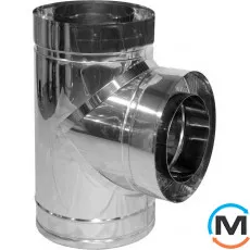 Трійник димохідний Версія-Люкс 90 ф 150/220 н/н 1мм, Градус (град.): 90, Діаметр (мм): 150/220, Тип димоходу: Двостінний (Сендвіч), Матеріал димаря: Нержавіюча сталь/Нержавіюча сталь, Товщина стінки (мм): 1, фото 