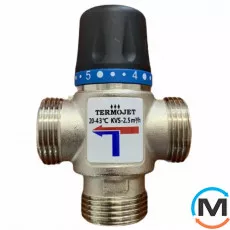 Термостатичний триходовий Termojet 1" Зовнішнє різьблення, kvs-1.6, temp - 20-43°C, Діаметр різьблення: 1", Діапазон регулювання: 20...43, Kvs (куб. м/год): 1.6, фото 