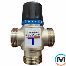 Термостатичний триходовий Termojet 1" Зовнішнє різьблення, kvs-2.5, temp - 20-43°C, Діаметр різьблення: 1", Діапазон регулювання: 20...43, Kvs (куб. м/год): 2.5, фото 