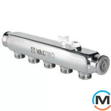 Коллектор Valtec из нерж. стали с м-о расст вых. 50 мм 1"х 2 вых. 3/4" Евроконус, Количество выходов: 2, Тип коллектора: Простой, Диаметр вход/выход: 1", Диаметр подводов: 3/4", Резьба подводов: Евроконус, Материал коллектора: Нержавеющая сталь, фото 