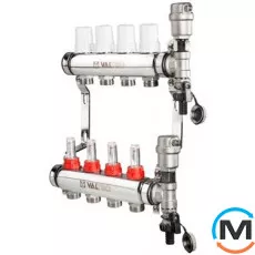 Коллекторная группа Valtec c расходомерами в сборе 1"х3 вых. Евроконус 3/4", Количество выходов: 3, Тип коллектора: С расходомерами, Диаметр вход/выход: 1", Диаметр подводов: 3/4", Резьба подводов: Евроконус, Материал коллектора: Латунь, фото 