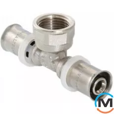 Тройник пресс Valtec VTm.232 с внутренней резьбой 16x1/2"x16, Вариант: Простой, Тип резьбы: Внутренняя, Диаметр резьбы: 1/2", Диаметр (мм): 16, Рабочее давление (бар): 10, Материал: Сталь нержавеющая, фото 