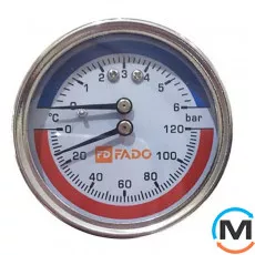 Термоманометр FADO фронтальний Д63 ?" 120 ° С 6 бар, Виконання: Фронтальний, фото 
