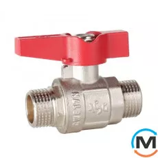 Кран кульовий 1/2" ПН метелик ASG, Тип різьблення: Зовнішня/Зовнішня, Діаметр різьблення: 1/2", Модифікація: Червона ручка, Виконання: Прямий, Тип ручки: Метелик, фото 