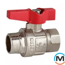 Кран кульовий 3/4" НВ метелик ASG, Тип різьблення: Внутрішня/Зовнішня, Діаметр різьблення: 3/4", Модифікація: Червона ручка, Виконання: Прямий, Тип ручки: Метелик, фото 