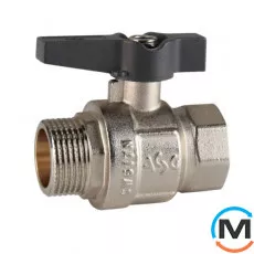 Кран кульовий 3/4" НВ метелик ASG+, Тип різьблення: Внутрішня/Зовнішня, Діаметр різьблення: 3/4", Модифікація: Серая ручка, Виконання: Прямий, Тип ручки: Метелик, фото 