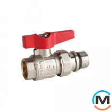 Кран кульовий з американкою 3/4" прямий метелик ASG, Тип різьблення: З американкою, Діаметр різьблення: 3/4", Модифікація: Червона ручка, Виконання: Прямий, Тип ручки: Метелик, фото 