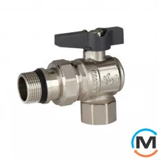 Кран кульовий з американкою 1/2" кутовий метелик ASG+, Тип різьблення: З американкою, Діаметр різьблення: 1/2", Модифікація: Черная ручка, Виконання: Кутовий, Тип ручки: Метелик, фото 