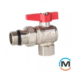 Кран кульовий з американкою 3/4" кутовий метелик ASG, Тип різьблення: З американкою, Діаметр різьблення: 3/4", Модифікація: Червона ручка, Виконання: Кутовий, Тип ручки: Метелик, фото 