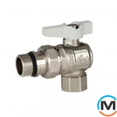 Кран кульовий з американкою 3/4" кутовий білий метелик ASG+, Тип різьблення: З американкою, Діаметр різьблення: 3/4", Модифікація: Біла ручка, Виконання: Кутовий, Тип ручки: Метелик, фото 