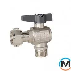 Кран кульовий з накид. гайкою 3/4" кутовий метелик ASG+, Тип різьблення: Накидна гайка, Діаметр різьблення: 3/4", Модифікація: Черная ручка, Виконання: Кутовий, Тип ручки: Метелик, фото 