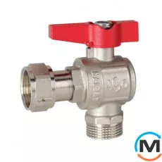 Кран кульовий з накид. гайкою 1/2" кутовий метелик ASG, Тип різьблення: Накидна гайка, Діаметр різьблення: 1/2", Модифікація: Червона ручка, Виконання: Кутовий, Тип ручки: Метелик, фото 