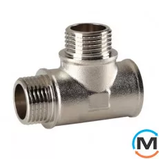 Трійник 1/2" ВНН нікель ASG, Тип різьблення: Внутрішня/Зовнішня/Зовнішня, Діаметр різьблення: 1/2", фото 