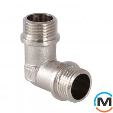 Кутник Valtec нар.-нар. Нікель 1/2", Тип різьблення: Зовнішня, Діаметр різьблення: 1/2", Матеріал: Латунь нікельована, фото 