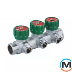 Распределительный коллектор с регулирующими вентилями 3 контура 3/4''x1/2", латунь, Tervix Pro Line WD, Количество выходов: 3, фото 