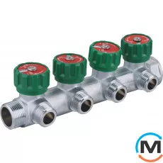 Распределительный коллектор с регулирующими вентилями 4 контура 3/4''x1/2", латунь, Tervix Pro Line WD, Количество выходов: 4, фото 