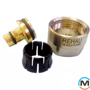Резьбозатискне з'єднання Rehau Rautitan stabil 16х3/4", Тип різьблення: Внутрішня, Діаметр різьблення: 3/4", Модифікація: для труб stabil 16х3/4", Діаметр (мм): 16, Робочий тиск (бар): 10, Матеріал: Латунь оцинкована, фото 